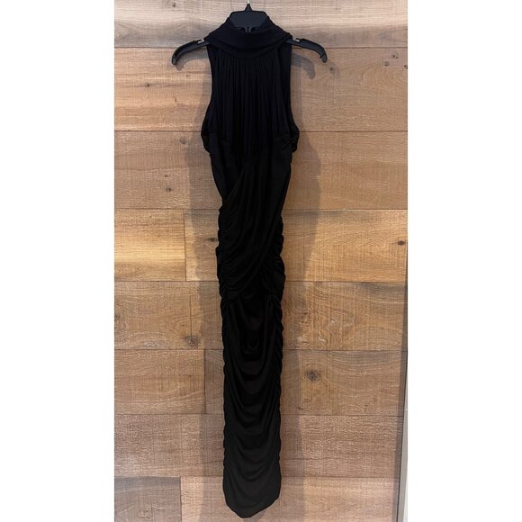 BALMAIN Ruched navy wool jersey midi dress size XS - Picture 5 of 13